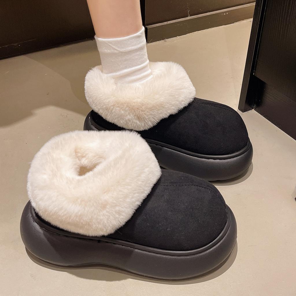Big head thick-soled snow boots for women's autumn and winter new one-pedal cotton shoes with integrated fur and plush warm fluffy shoes