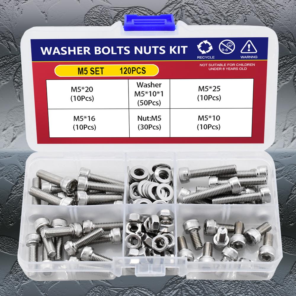 M2 M3 M4 M5 M6 DIN912 304 Stainless Steel Head Hexagon Hex Socket Cap Screw Bicycle Hex Bolts Nuts And Washers Assortment Kit