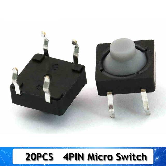 20pcs 8x8x5MM Conductive Silicone Tactile Switch 2PIN/4PIN Pin Self‑Reset Mute Micro Push Button Switch
