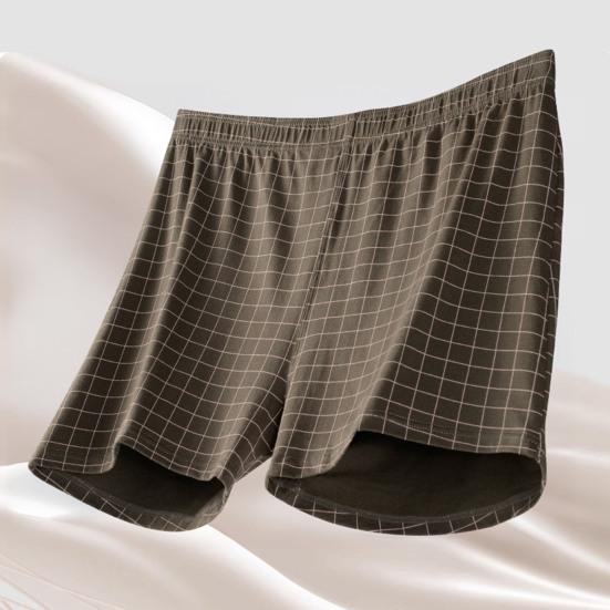 Men Shorts Underwear Elastic Waistband Mid-rise Boxers Briefs Plaid Print U-Convex Loose Fit Panties Homewear