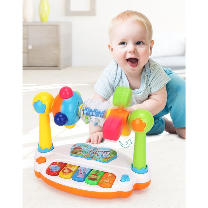 Toy Piano Baby Kids Rotating Music Keyboard Light Toddlers Gifts Educational