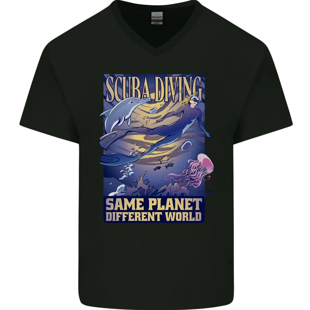 Same Planet Different World Mens VNeck Cotton T-shirt XL