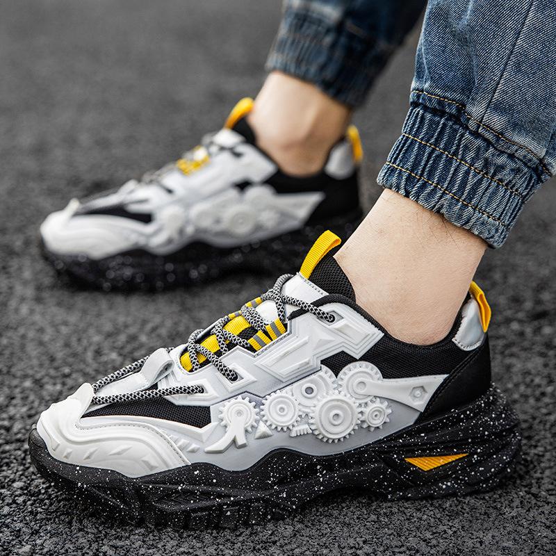 Fashion 2024 Spring New Men's Personality Gear Casual Sports Shoes Trendy Fashion Running Shoes Leather Stitching Men's Shoes