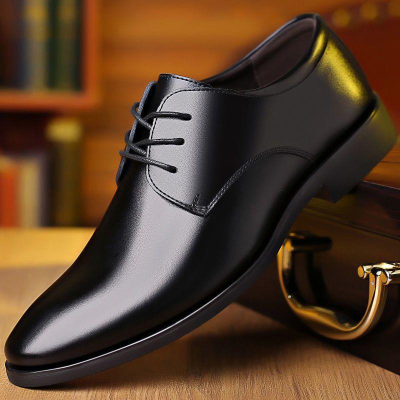 Real soft leather men's shoes spring and autumn new business dress leather shoes men's genuine leather pointed British middle-aged wedding shoes
