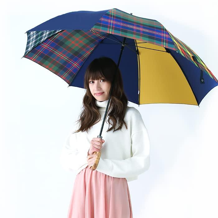 65cm Long HATCHIBRAFOR 65x8 Tartan Maple Made In Japan Women's Umbrella, Check, Handle, (Yellow)