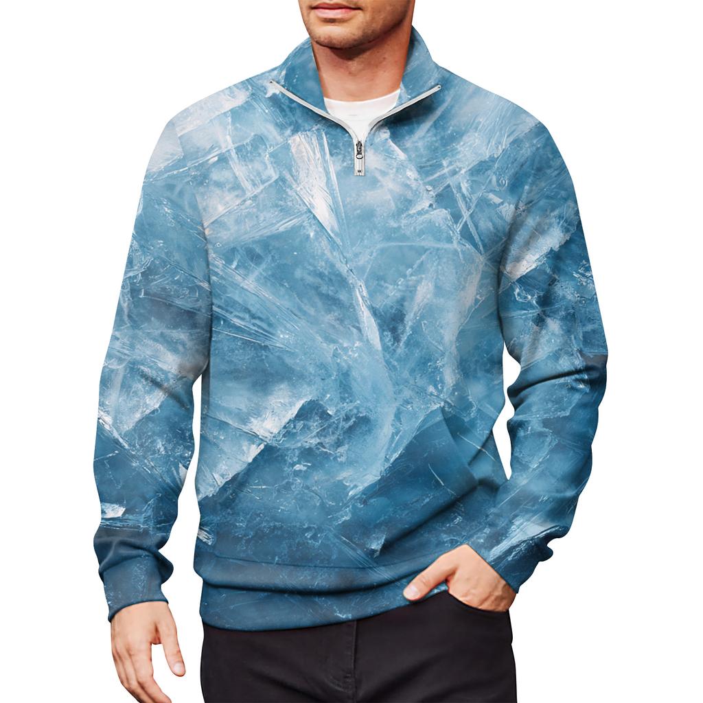 Men's Loose Casual 1/4 Zip Sweatshirt Fashion Printed Long Sleeve Top With Pockets