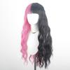 Women's Black Pink Mixed Color High-Quality Synthetic Long Curly Hair Wig with Fashionable Qi Bangs for Party Wear