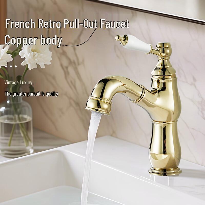 Yipan Zirconium Gold Pull-Out Basin Faucet