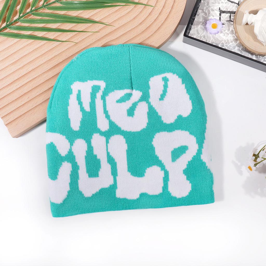 

Hip Hop Letter Y2k Beanie Hat With Warm Acrylic Fabric For Streetwear And Fall Outdoor Activities Teal