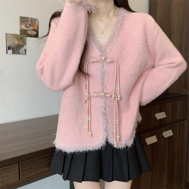 Chic Chinese-Style Frog Button Collar Cardigan - Women's Spring/Autumn Knitted Sweater