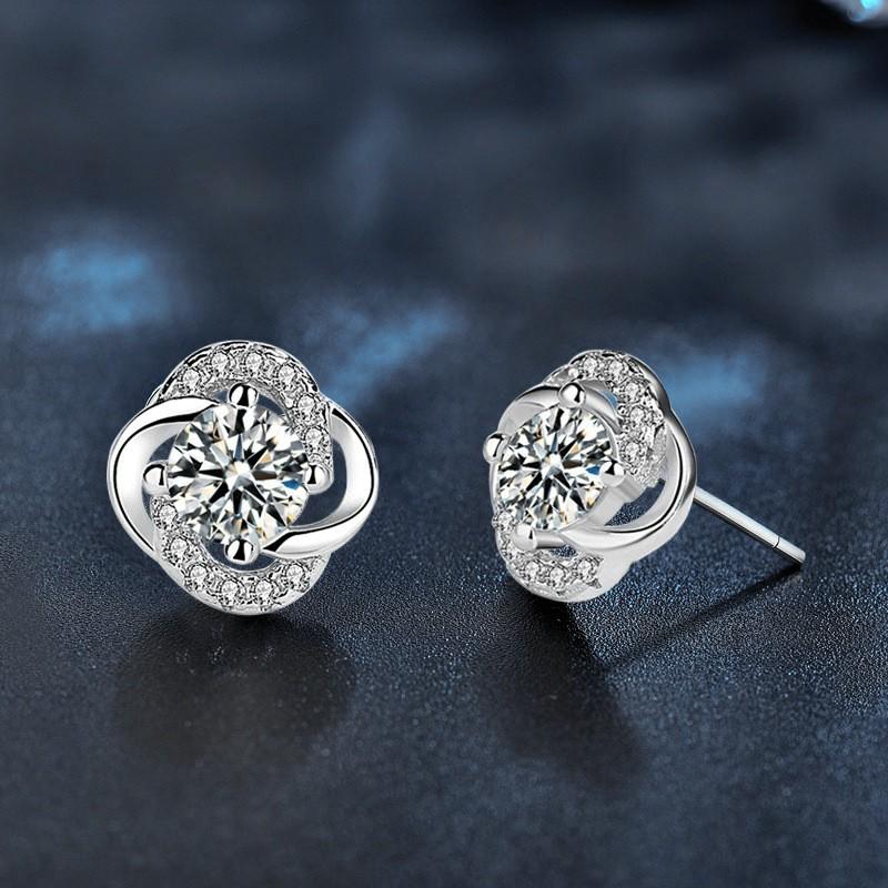 Sterling Moissanite Clover Stud Earrings Women Minimalist Floral Geometric Jewelry Gift