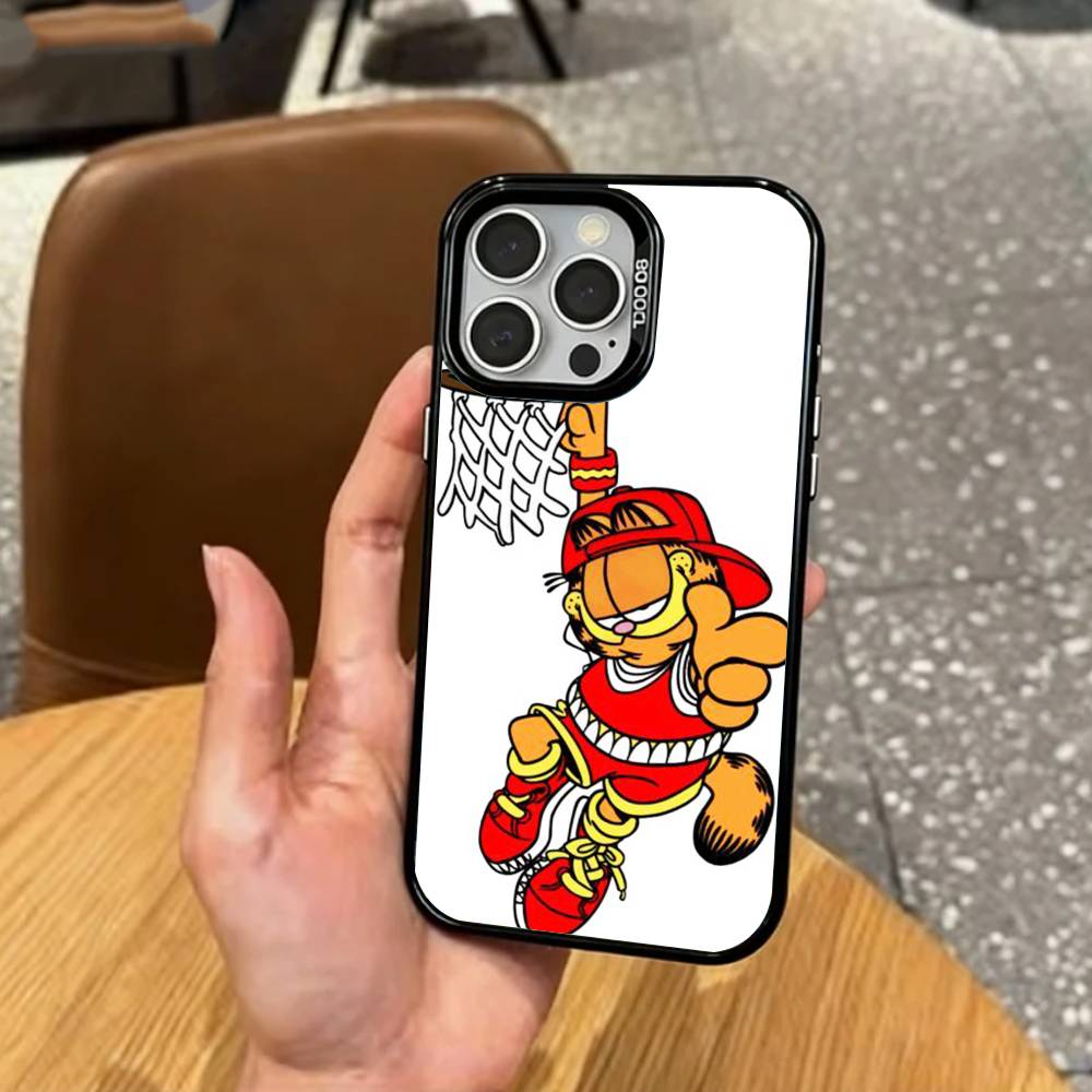 P-Playful G-Garfield C-Cat Phone Case For iPhone17,16,15,14,13,12,11 Plus,Pro Max Colored Silver Plated Inside Cover