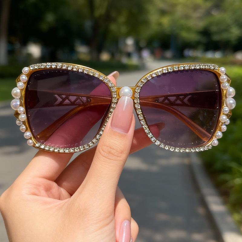 Fashion Sunglasses Men S And Women S Party Diamond-Encrusted Pearl Sunglasses золотой