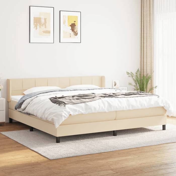 3129742 vidaXL Lit à sommier tapissier avec matelas Crème 200x200 cm Tissu