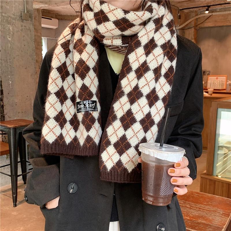 Red Scarf Women'S Winter Plaid Christmas Birthday Gift Year Gift Knitted Wool