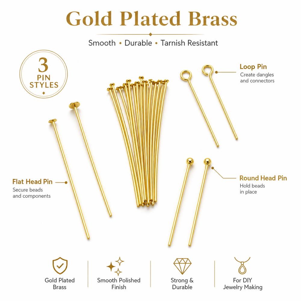100PCS Gold Plated Beading Jewelry Pins Brass Jewelry Ball Pins Jewelry Making Pins For DIY Beading