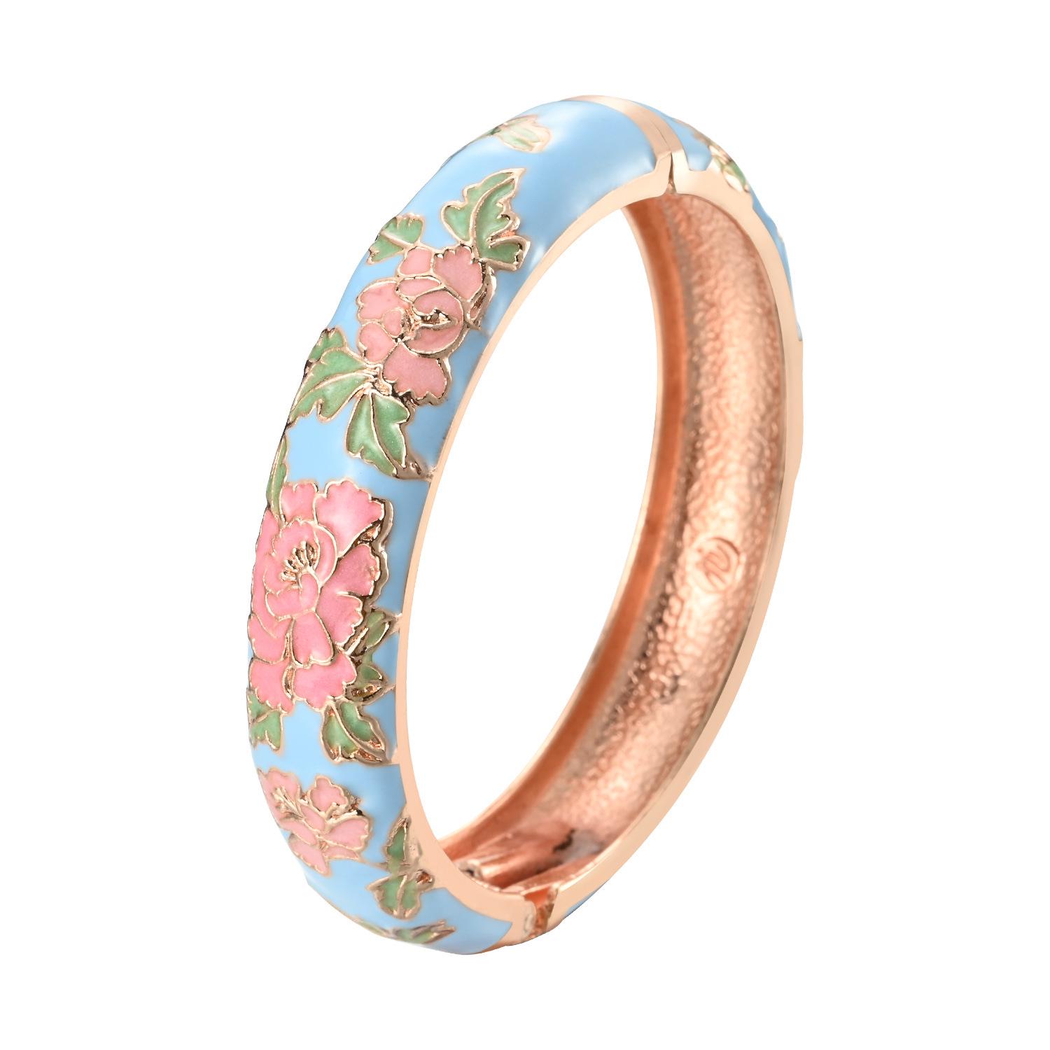 Dai Li Jing Women s Ethnic Cloisonné Peony Flower Open Bracelet Z113C
