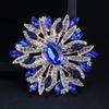 Vintage Sunflower Crystal Brooch, Gold-Tone Blue Rhinestone Design, Women's Statement Fashion Accessory for Wedding Party Gift