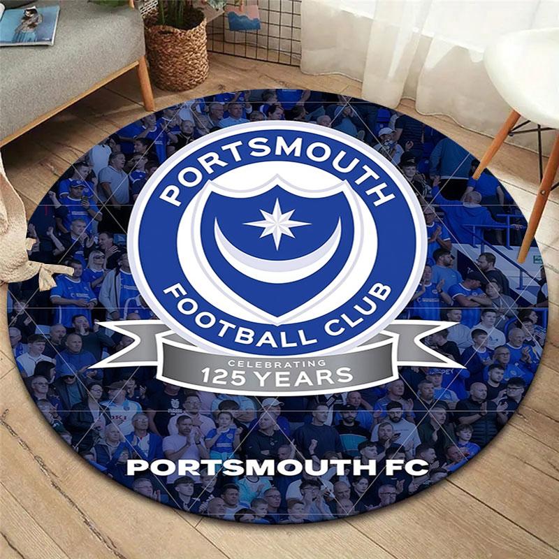 Portsmouth Football Club Round Area Rug,Carpet Rug for Living Room Bedroom Sofa Playroom Decor,Non-slip Floor Mat