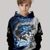 Children's Fishing Pattern 3D Digital Printing, Boys' Hip Hop Personality Hooded Sweatshirt
