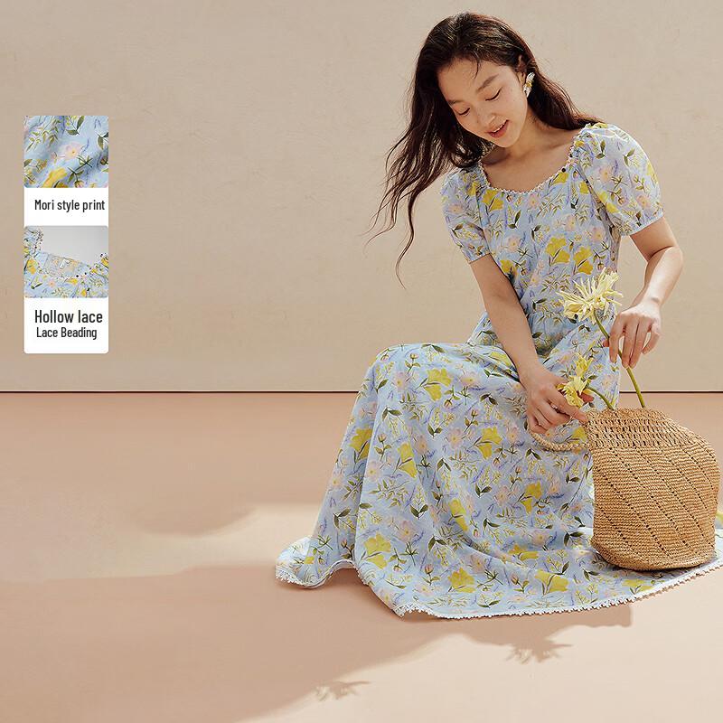 INMAN Women s Floral Print Puff-Sleeve A-Line Dress XL