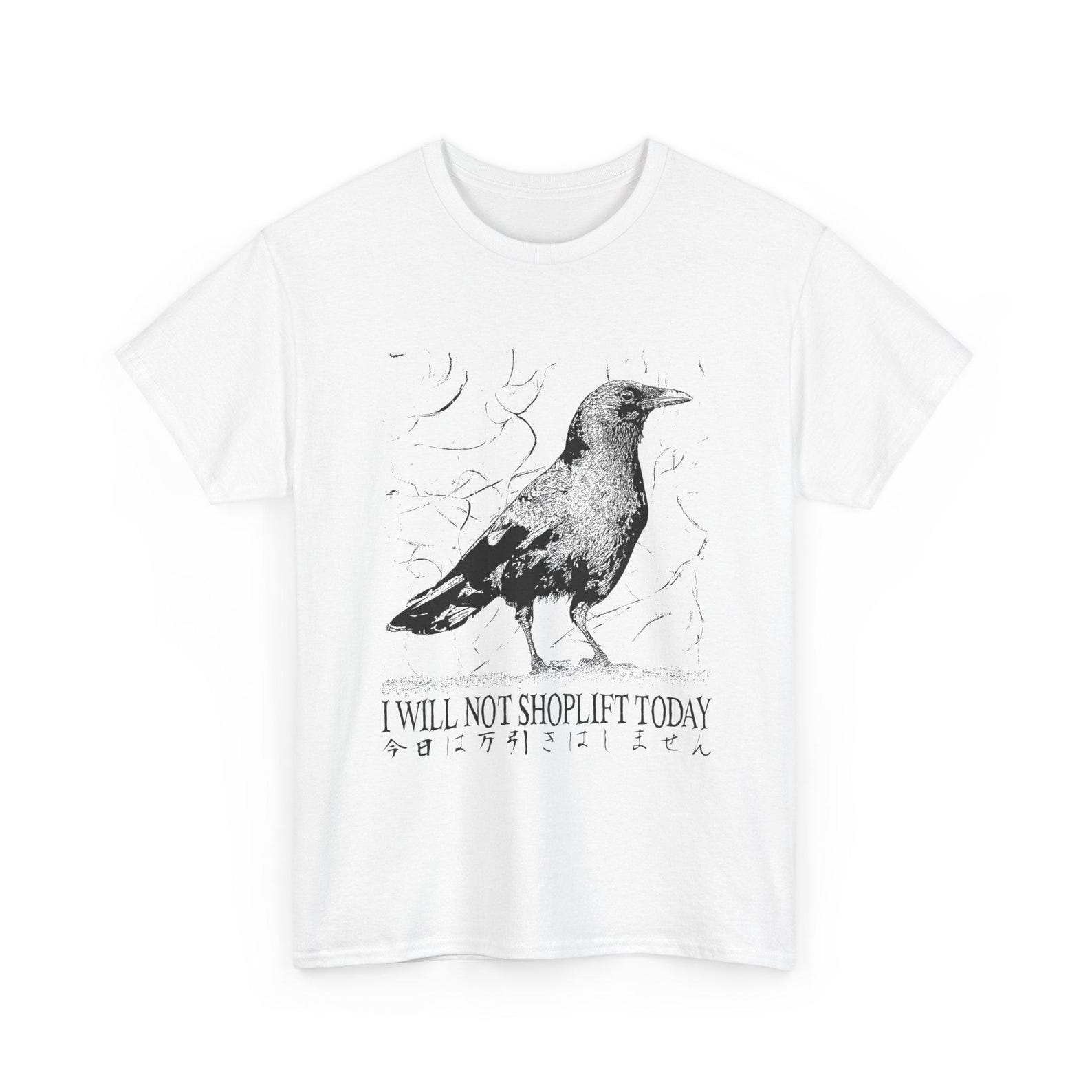 I Will Not Shoplift Today Funny Vintage Japanese Crow T-Shirt 4XL