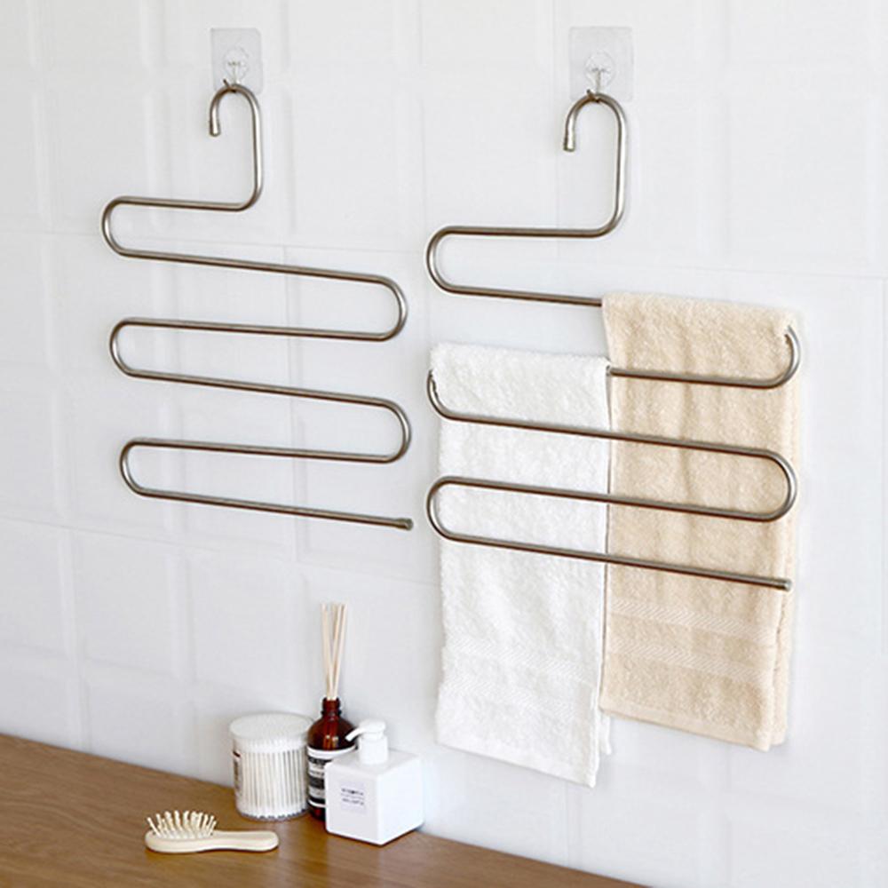 S Shape 5 Layer Pants Hanger Stainless Steel Space Saving Trousers Jeans Ties Wardrobe Organizer