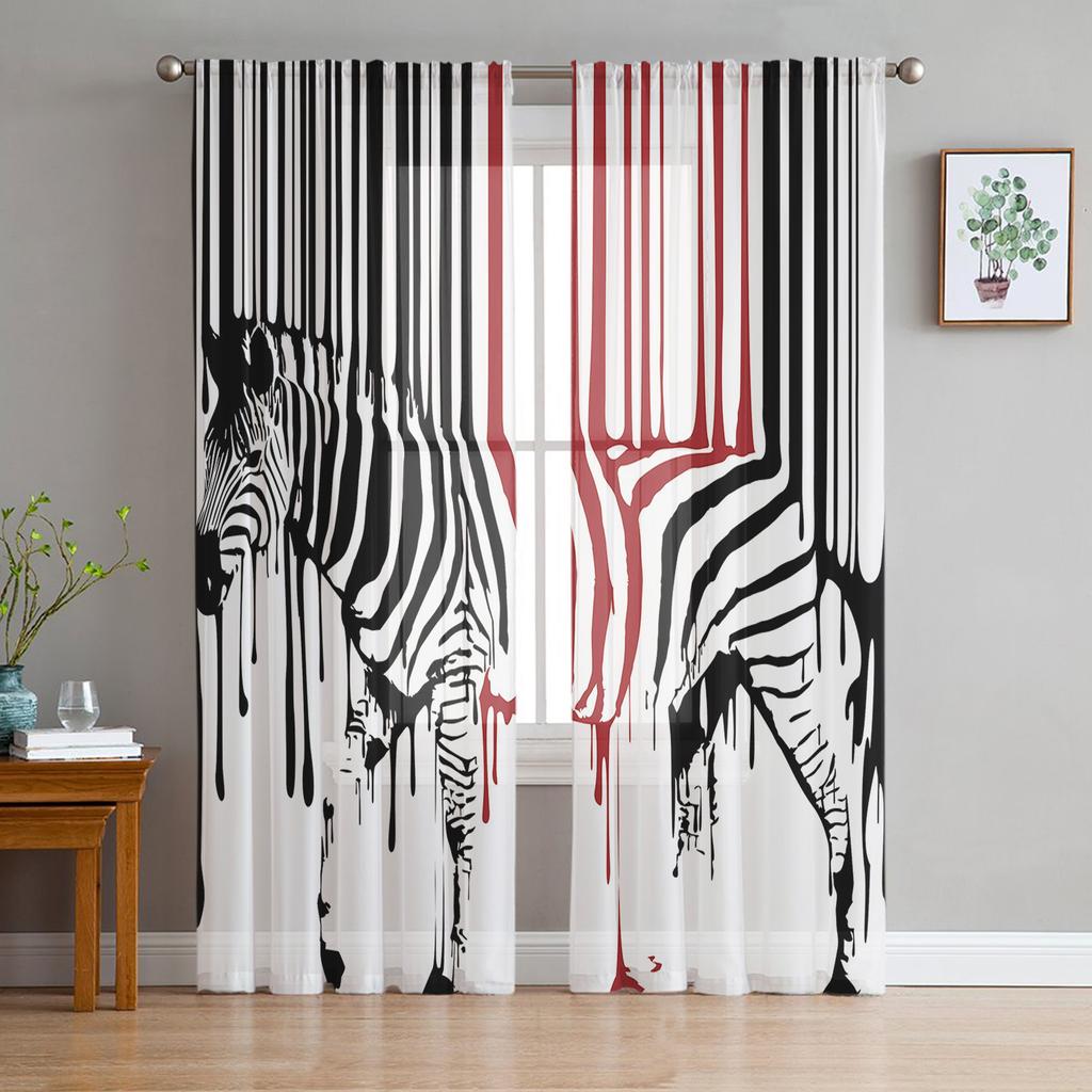 Luxury Sheer Window Curtains Zebra Skin Texture Kitchen Bedroom Living Room Tulle Curtains Study French Window Chiffon Curtains