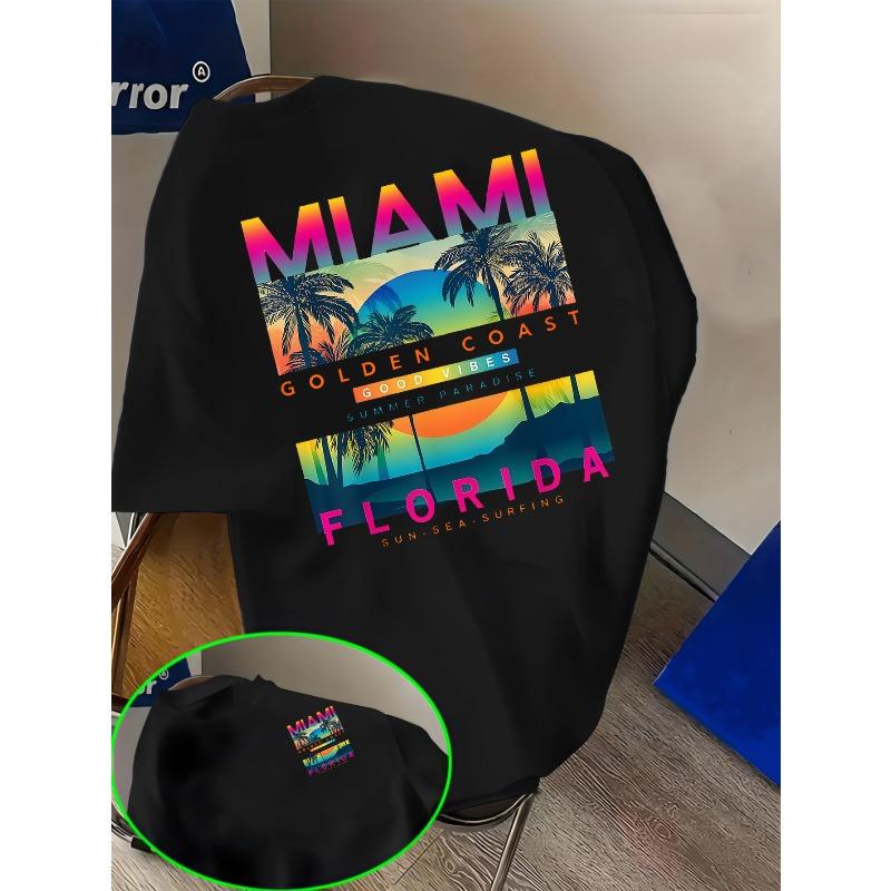 Europäische Größen MIAMI Palme Stranddruck Kurzarm-T-Shirt für Jungen, Kinder und Jugendliche; Sommer Oberteil/Unterhemd für Jungen; Legerer Stil