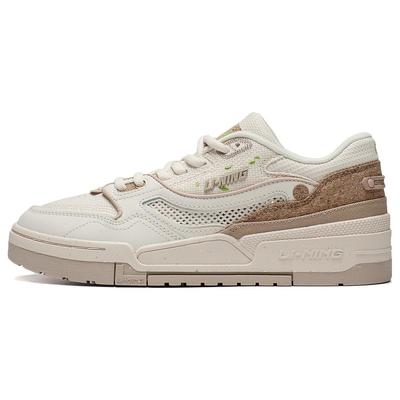 Li Ning 001 Btc Prm Fabric Synthetic Leather Non-Slip Wear-Resistant Low-Top Sports Casual Shoes Men Sneakers Eggshell-Gray AGCT067-1