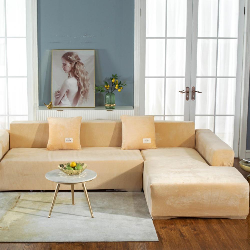 Thick Plush Solid Color Sofa Cushion Cover Elastic Slip Proof Sofa Cover Full Wrap Recliner Combination Set