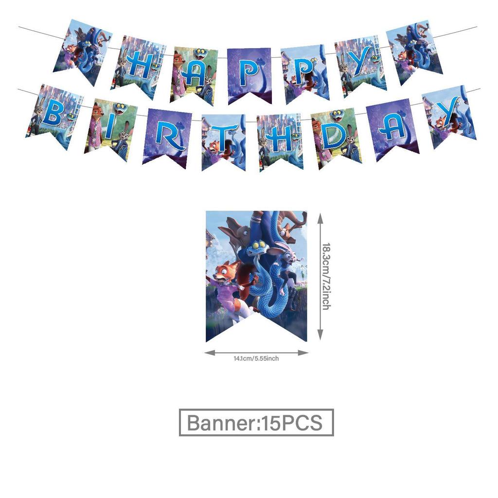 Zootopia 2 Birthday Party Decorations: Pull Flags, Plates, Cups, Napkins, Tablecloth