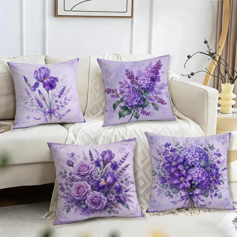 Violet Botanical Print Cushion Cover Pillow Case Short Plush Square Throw Pillow Covers Pillowcase Sofa Home Decor Gift