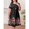 Big Size Women's Dress 3D Vintage Floral Summer Short Sleeve round Neck Casual Dress