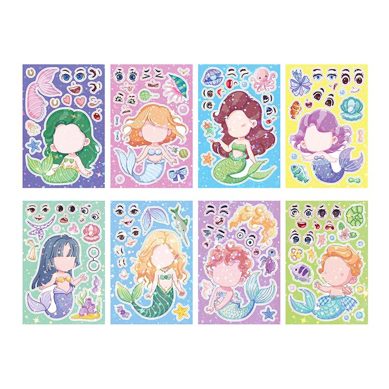 8Pcs Diy Stickers Puzzle Face Changing Stickers Animal Assemble Game Montessori Cognition Educational Toys For Children Kids
