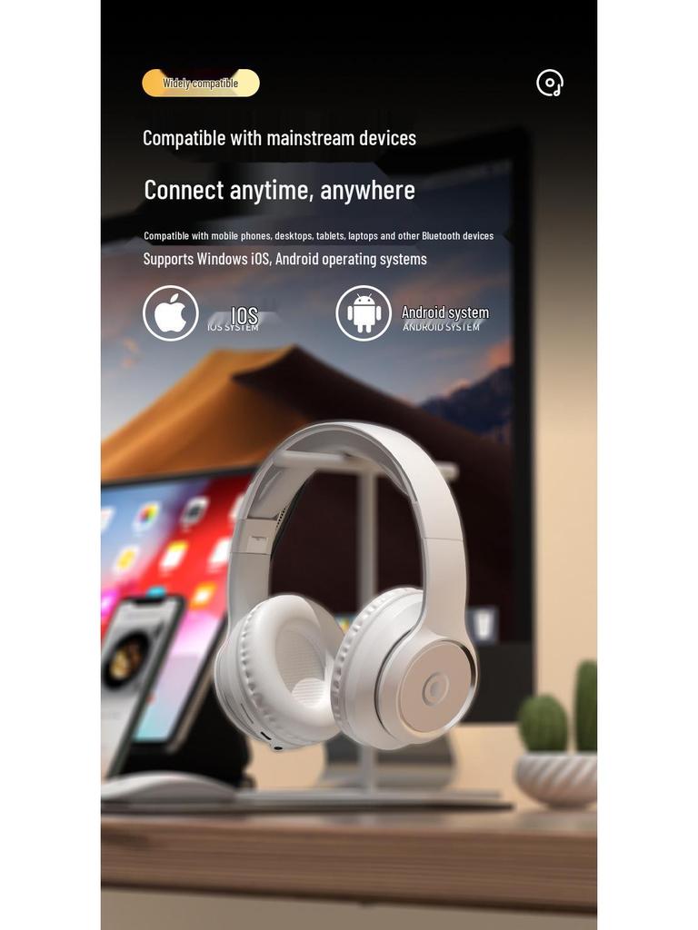 New Noise-Cancelling Over-Ear Wireless Bluetooth Headset with Card Slot and Extended Battery Life for Gaming.