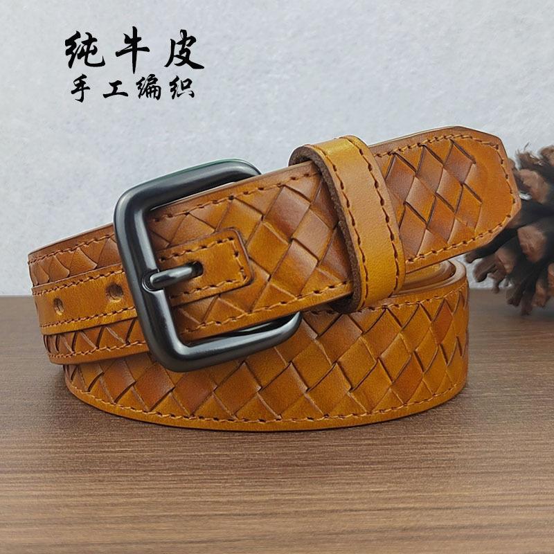 

Ремень ручной работы, мужской ремень из натуральной кожи, первый слой коровьей кожи, пряжка, повседневный деловой ремень, молодежный бренд 120cm жёлтый