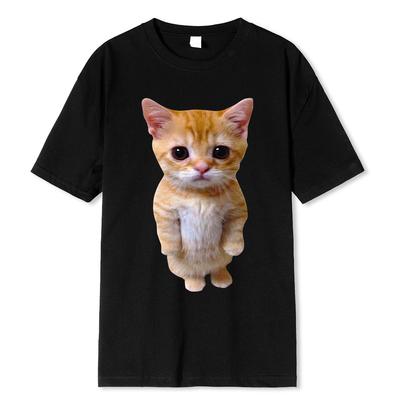 Die Katze Meme Traurige weinende Katze Munchkin Kätzchen Meme Trendiges Grafik T-Shirt Kurzarm T-Shirts Übergroße Streetwear
