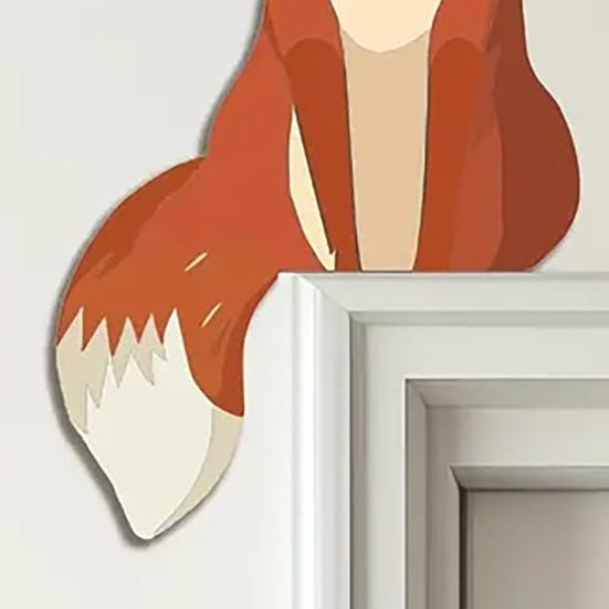 1 Set Wooden Fox Door Corner Decoration Mother Little Fox Door Frame Sign Forest Animal Front Door Edge Topper Sitter Ornament