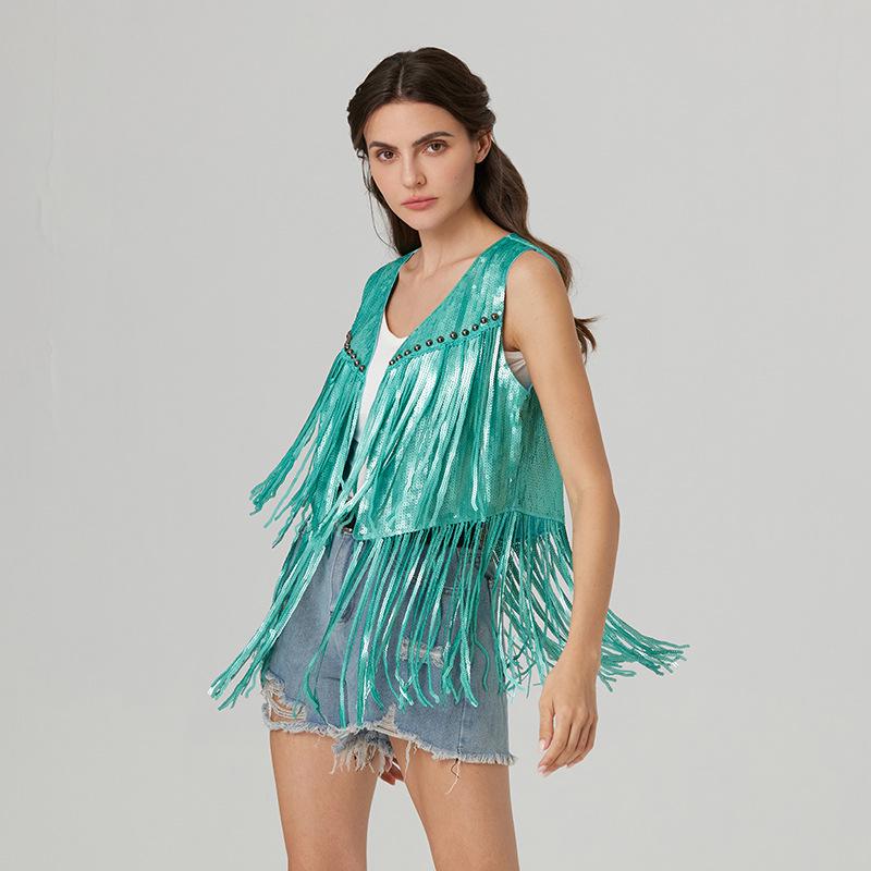 Sequined Tassel Western Cowboy Style Women's Vest Cardigan