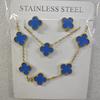 13mm Clover Pendant Necklace Bracelet Earring Set 18K Gold Plated Stainless Steel Jewelry Women Men