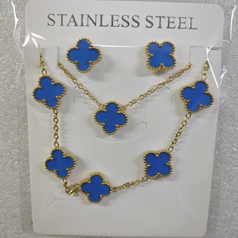 13mm Clover Pendant Necklace Bracelet Earring Set 18K Gold Plated Stainless Steel Jewelry Women Men