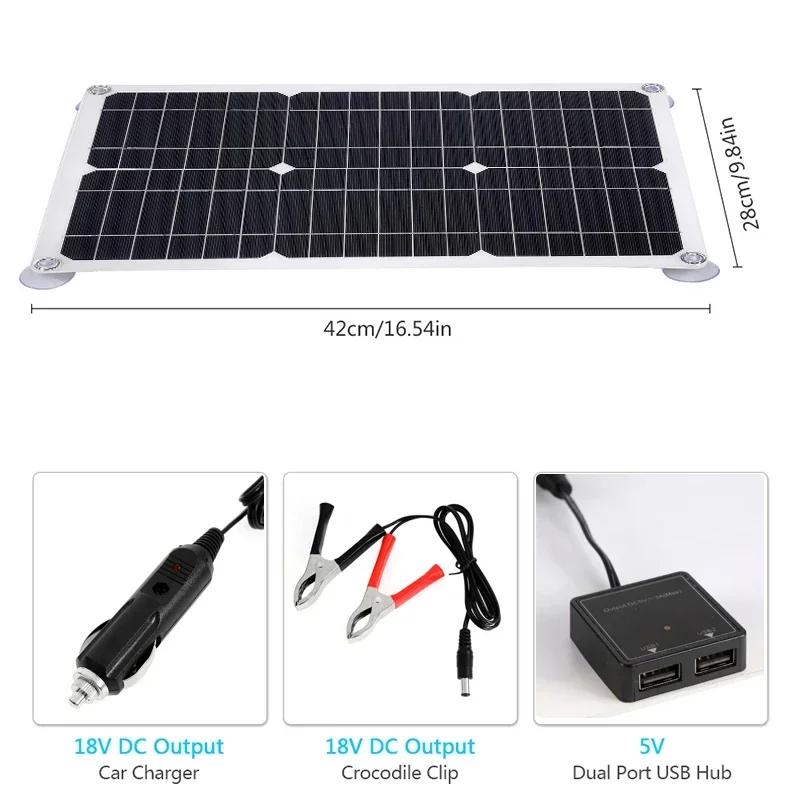 Solar Panel Kit Car Battery Charging 100W12V Panel  Single/Dual USB Port Off Grid  Module With 60A Charge Controller