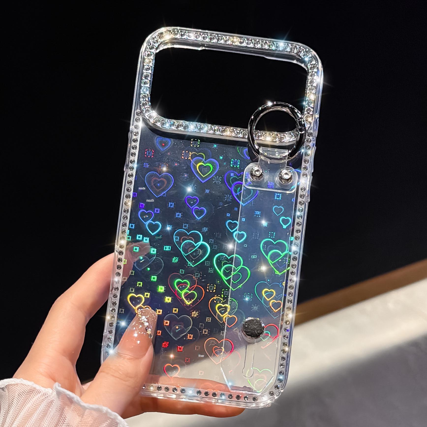 

Luxury Rhinestone Phone Case with Wrist Strap for Apple 15 Pro Max and 17 Air iPhone 15 Pro Max
