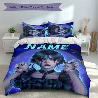 3-teiliges personalisiertes Wednesday Addams Bettwäsche-Set, Enthält 1 Bettbezug und 2 Kissenbezüge, Ganzjahres-Schlafzimmer-Dekoration