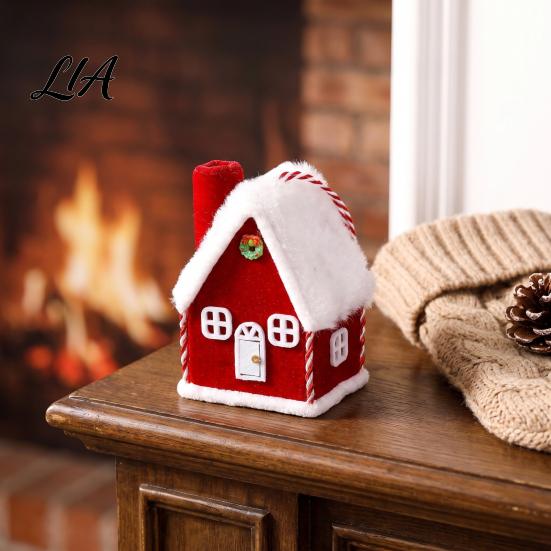 Seasonal Home Festive Accent Plush Christmas House Hanging Ornament, Fabric Gingerbread Cabin Pendant with Tiered Tray Display Figurine Rope,
