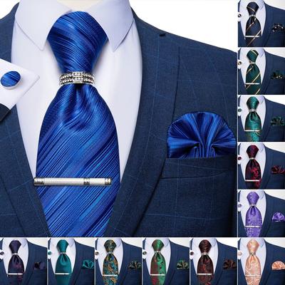Slik Mens Tie Clip Set Red Snow Necktie Pocket Square Cufflinks Wedding Party US