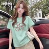 MJ STYLE Damen Herzlinien-Grafik-Baumwoll-T-Shirt