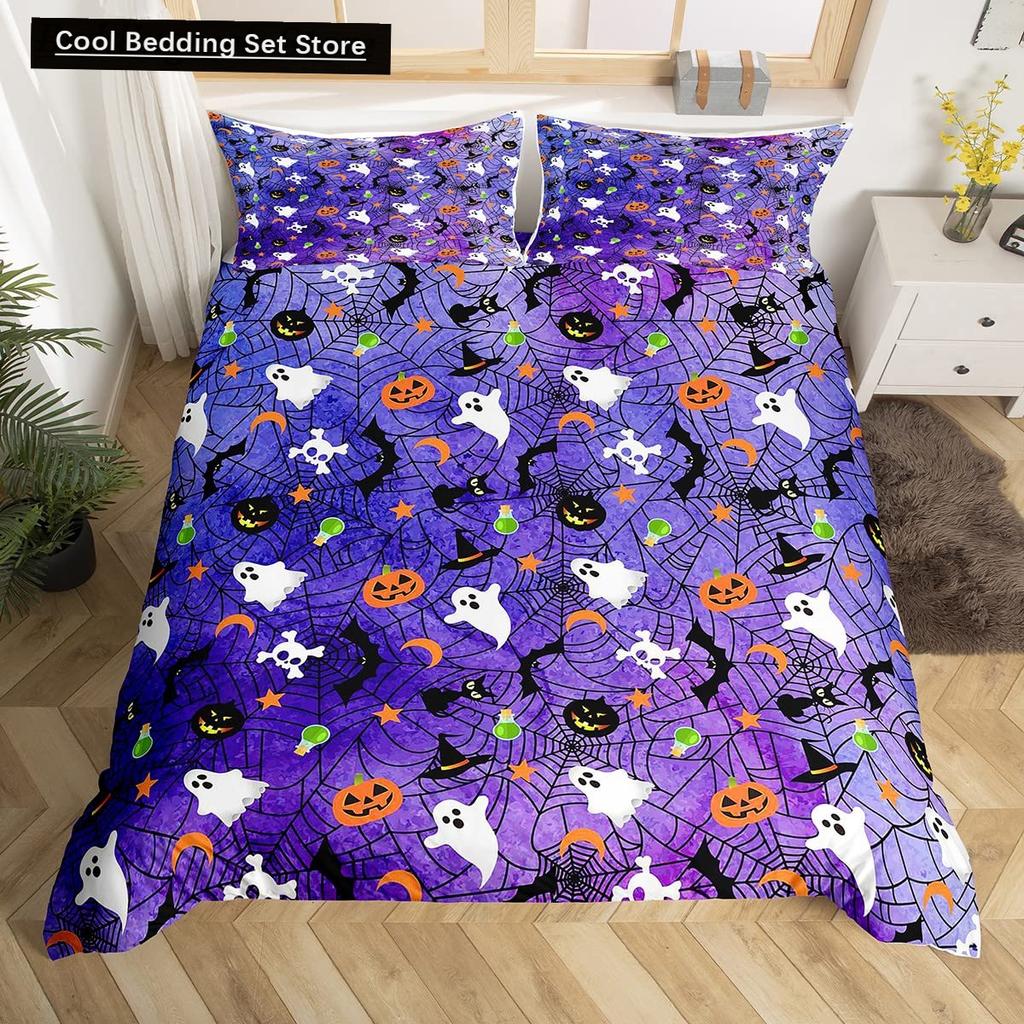 Halloween Gothic Schwarze Katze King Queen Bettbezug Glitzer Mond Bettwäsche Set Horror Gruselig Quilt Bezug Polyester Bettbezug