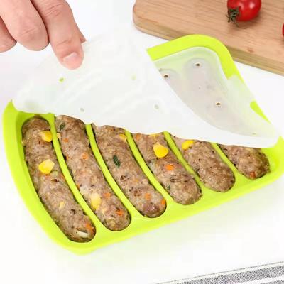 6 Grids Sausage Maker Mould Silicone DIY Ham Hot Dog Making Moulds With Lid Kitchen Household Sausages Cake Baking Tools Molds